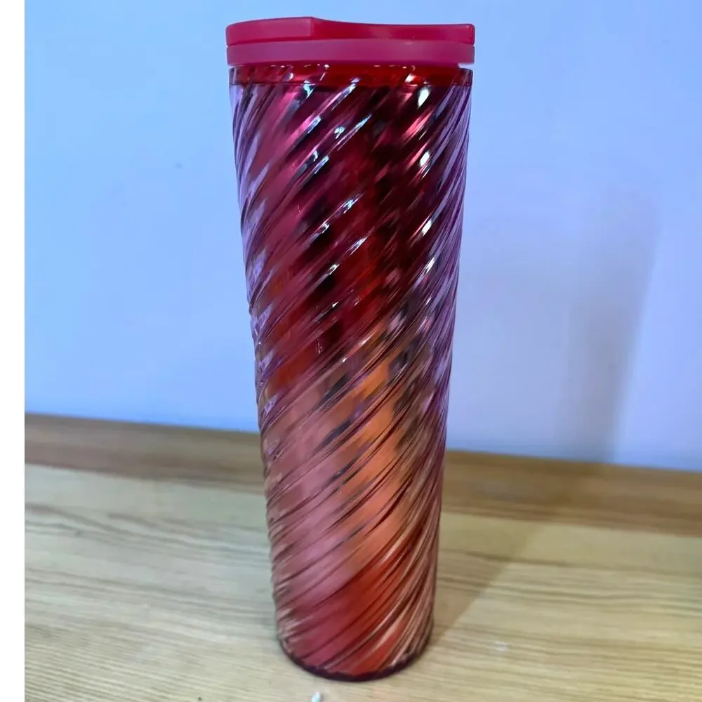 Starbucks Pink Red Swirl Cold Cup Tumbler 24 oz Reusable